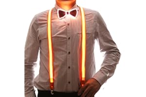 Brejkdo 2 Pcs/Set, Light Up Men's LED Suspenders And Bow Tie, Perfect for Music Festival Halloween Costume Party, Christmas