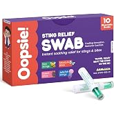 oopsie Sting Relief Swab &ndash; Instant Mosquito Bite Relief &amp; Bug Bite Relief &ndash; Max Strength Benzocaine &amp; Menthol &ndash; 10 Disposable Swabs for Insect Bites, Bee Stings, Jellyfish &amp; More