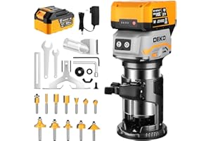 20V Brushless Cordless Wood Router Tool with Battery,6-Speed Variable 12000-30000RPM Trim Router with Edge Guide,Roller Guide