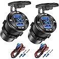 2 Pack 4 Port 12V USB Outlet Aluminum Charger, 78W Dual PD & QC Multiple USB Port for Car, USB C Cigarette Lighter Replacement 12 Volt Socket with Voltmeter Waterproof for Marine Boat Motorcycle RV