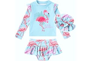 Cutemile Little Girls Rash Guard Set 3 Piece Swimsuit with Hat UPF 50+ Long Sleeve Swimwear 1-6 Years