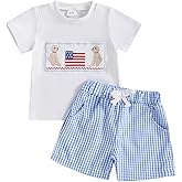 Doisbetthsay Toddler Boy 4th Of July Outfit Baby American Flag Embroidery T Shirt Shorts Set Fourth Of July Clothes Summer
