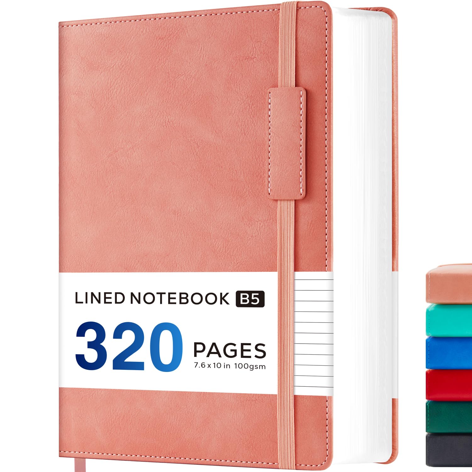 NIRMIRO Leather Journal Notebook, Note Book Note Pad with 320 Pages 100gsm Thick Paper, No Bleed, B5 Hardback Lined Notebook Notepad for Women Men Writing Work, 19 x 25.4 cm, Pink