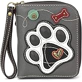 CHALA Zip Around Wallet, Wristlet, 8 Credit Card Slots, Sturdy Pu Leather - B&W Paw Print - Gray
