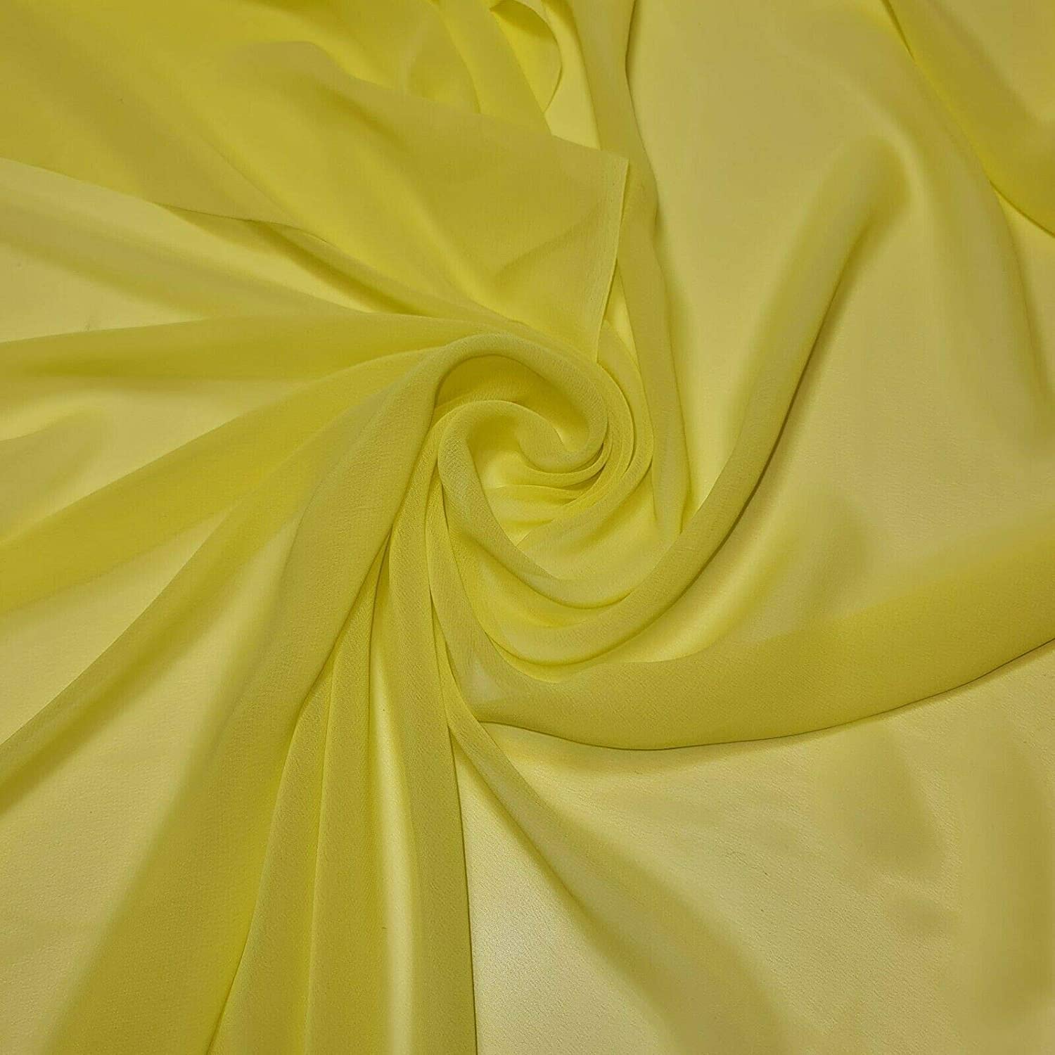 New Plain Chiffon Sheer Crepe Fabric Premium Dyed Dress Drape Decor Craft Fabric (Pre Cut 2 Meter - Yellow)