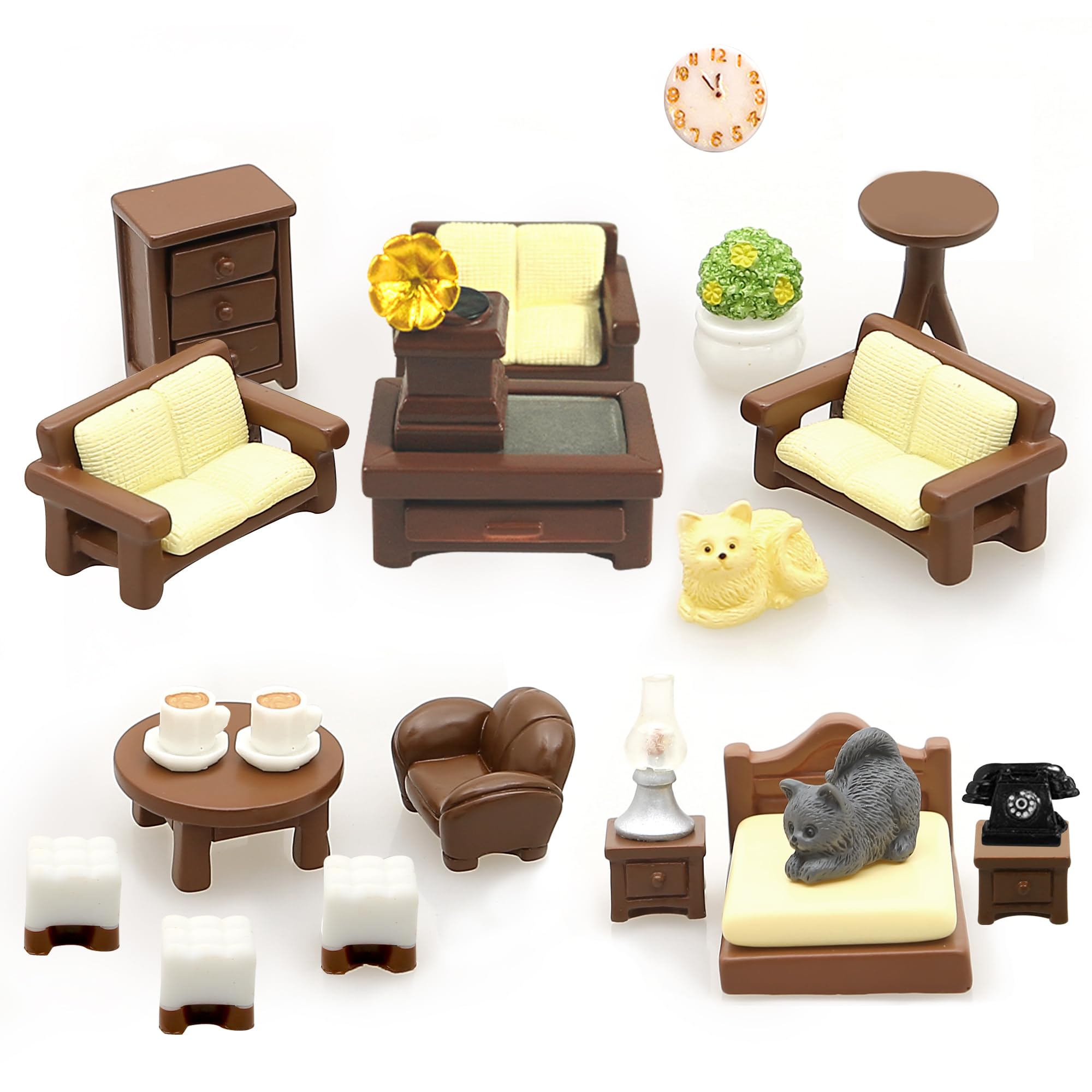 Photo 1 of 23pcs Brown Dollhouse Mini Furniture Kit Decoration DIY Accessories Including Dining Room Sitting Living Bedroom Set Toys for Baby Boys Children Girls Dollhouse Accessories