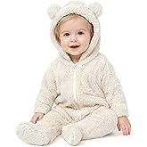 Baby Plush Long Sleeve Polar Fleece Jumpsuit With Bear Ears Baby Fleece Hooded Jumpsuit Infant Winter Outfit