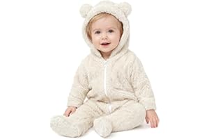 Baby Plush Long Sleeve Polar Fleece Jumpsuit With Bear Ears Baby Fleece Hooded Jumpsuit Infant Winter Outfit