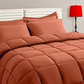 TAIMIT Burnt Orange Full Size Comforter Set - 7 Pieces, Bed in a Bag Bedding Sets with All Season Soft Quilted Warm Fluffy Reversible Comforter,Flat Sheet,Fitted Sheet,2 Pillow Shams,2 Pillowcases