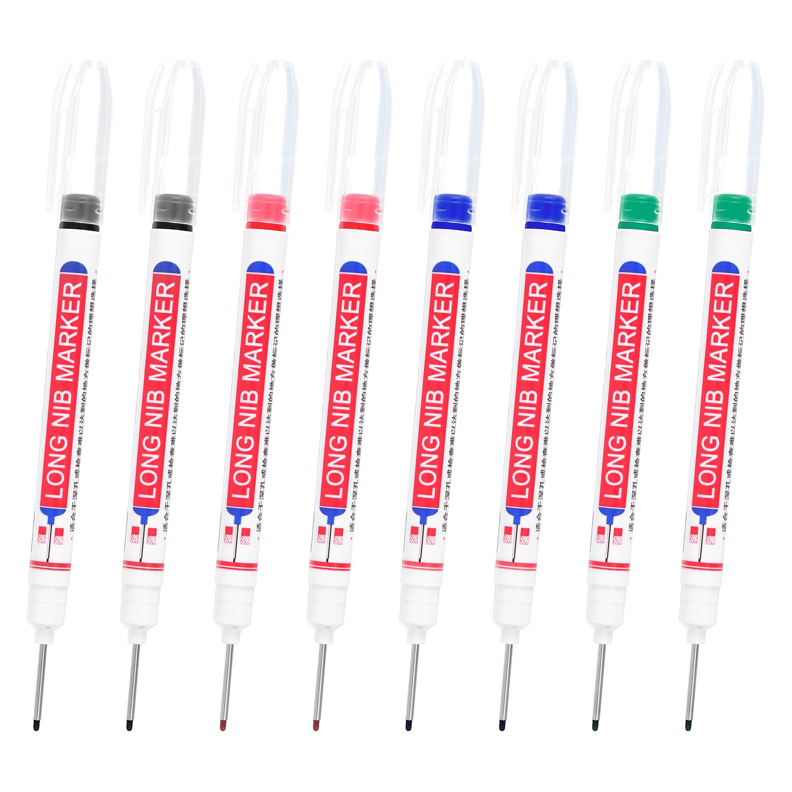 PATIKIL Deep Hole Marker Pens, 8Pcs Ink Waterproof Deep Reach Markers 22mm/0.87 Inch Long Nose Marker Scriber Pen for Woodworking Builders, Black, Red, Blue, Green