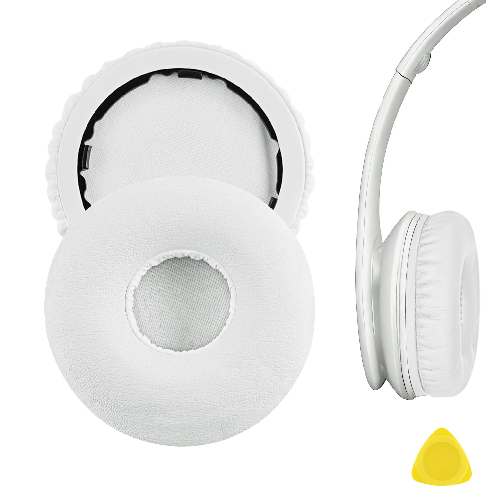 Geekria Replacement Ear Pads Compatible with Beats Solo Wireless (Solo-Bluetooth) (810-00012-00) (810-00012-01) Headphones, Ear Cushions with Video Guide (White)