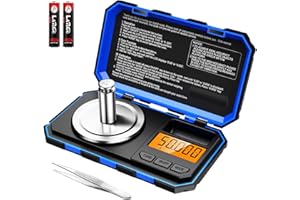 KeeKit Digital Pocket Scale, 50g 0.001g Professional Milligram Scale, Portable Jewelry Scale with 50g Calibration Weight, Tare & LCD Backlit Display (Battery/Tweezers Included) - Blue