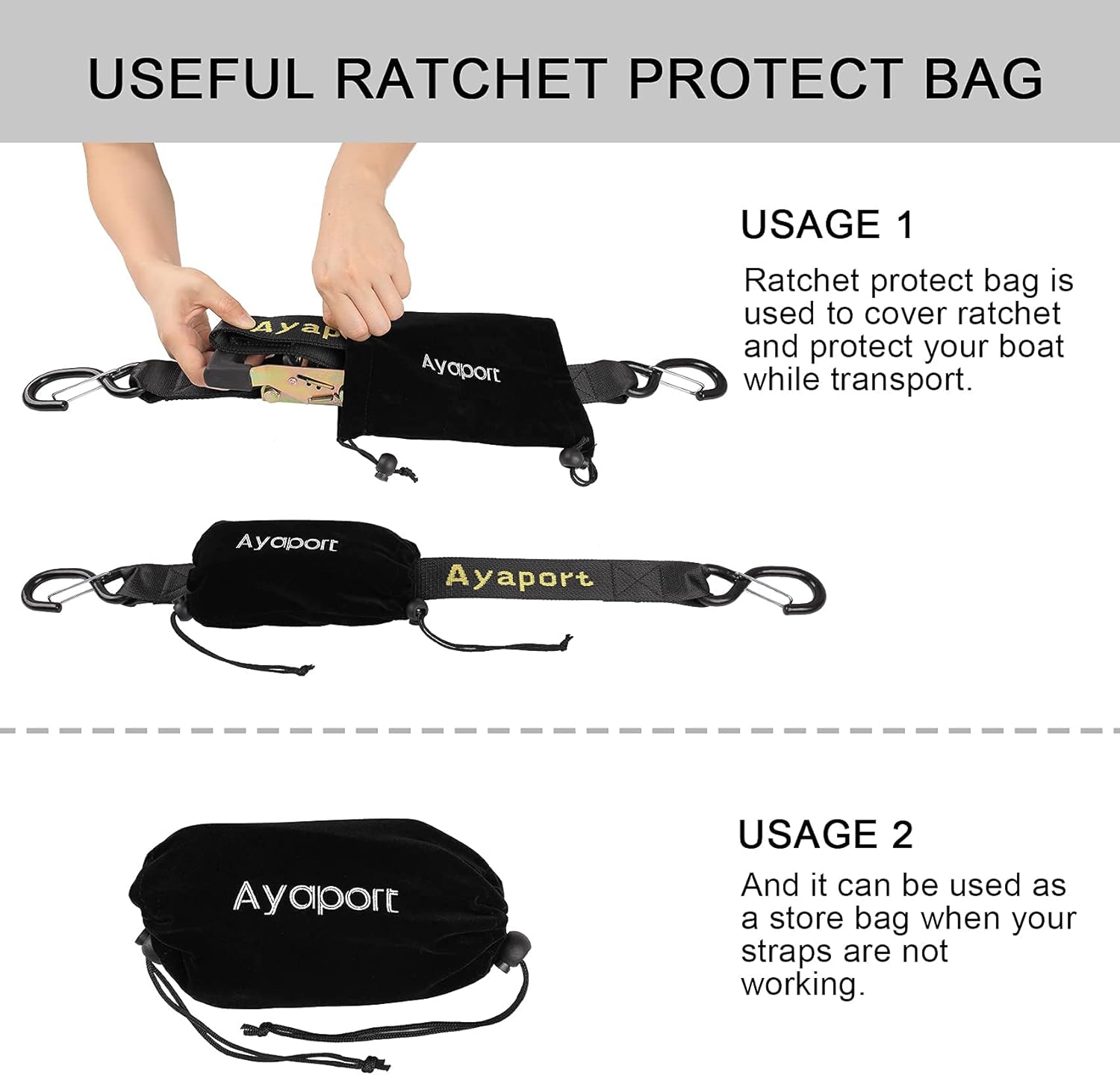 Ayaport Boat Trailer Transom Tie Down Straps for Boat Jet ski Kayak Canoe 4 Feet 1.6 inches 5000lbs Break Strength Heavy Duty Ratchet Straps with S Hooks, Pack of 2: Automotive