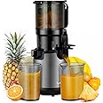 GDOR Cold Press Juicer Machines, 5.3" Extra Feed Chute Masticating Juicer Fit Whole Vegetable and Fruit, Self Feeding Slow Pure Juicer Easy to Clean, 150NM Torque for High Juice Yield, Grey