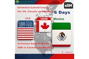 USA Canada Mexico Mobile Travel Plan USA Travel eSIM(6 Days Included) Unlimited Data/Calls/Texts(6-Days eSim Delivered via em