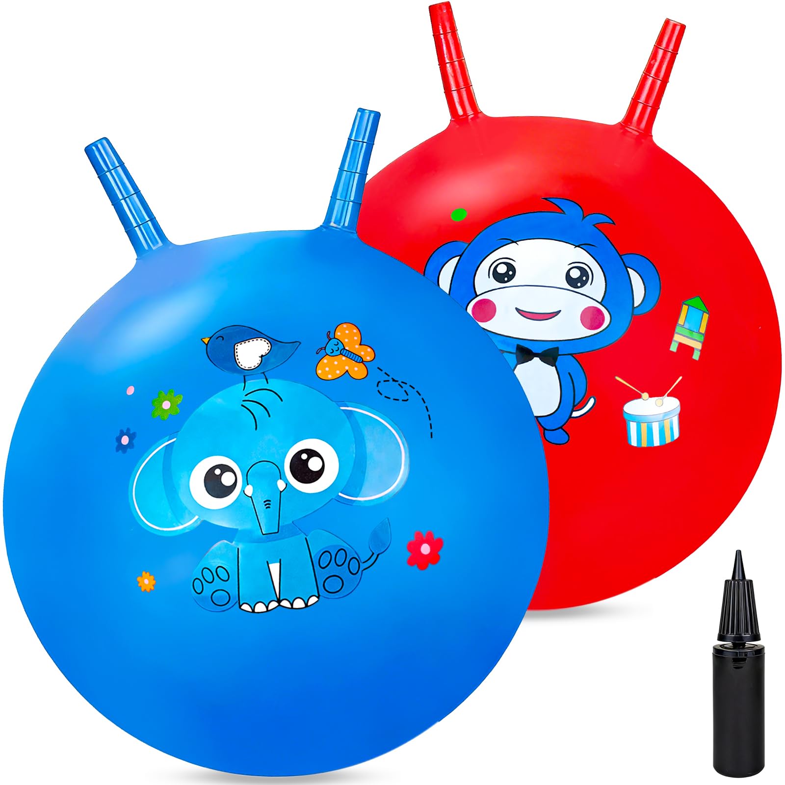 Ynanimery Space Hoppers for Kids Age 3 4 5 6 7 8, 18 Inch Jumping Ball with Handle, Hopper Ball for Kids Boys Girls Age 3-9 with Pump Indoor and Outdoor Garden Game (Red&Blue)