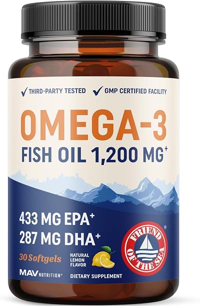 MAV Nutrition Triple Strength Omega 3 1200 mg Burpless Fish Oil 30 Ct