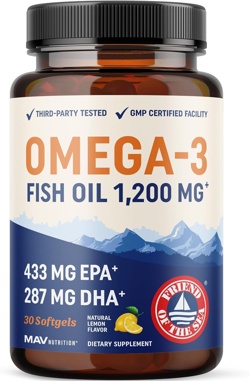 MAV Nutrition Triple Strength Omega 3 1200 mg Burpless Fish Oil 30 Ct