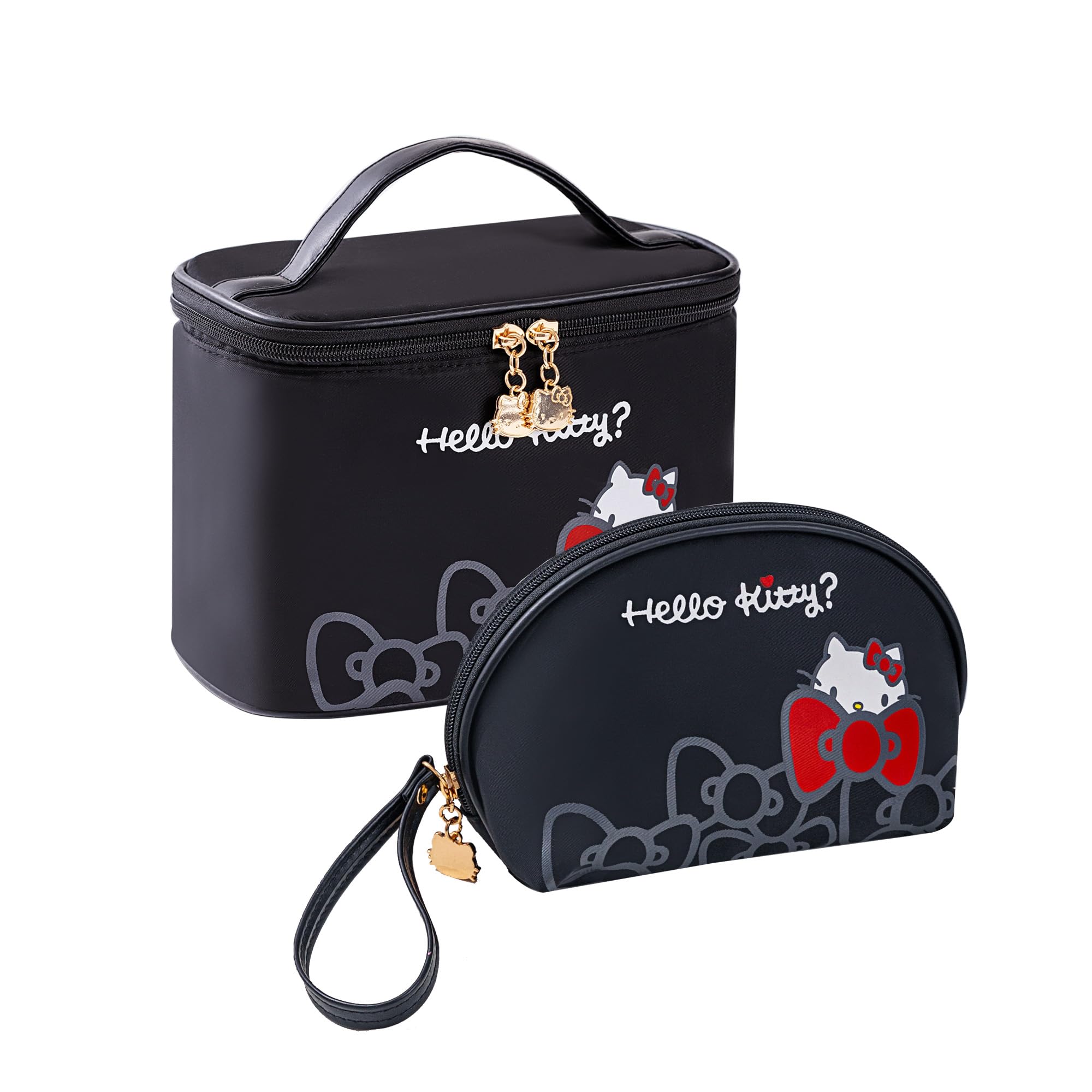 Photo 1 of AmBealla Travel Makeup Bag Large Cosmetic Bags with Brush Holder,Black Waterproof 2PCS Portable Cosmetic Case for Women, Toiletry Storage Bag for Skincare & Beauty Tools for Girls