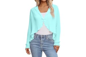 Cardigan for Women Long Sleeve Ruffle Trim Open Front Cropped Cardigan Lightweight Casual Shrug Knit Cover up Tops