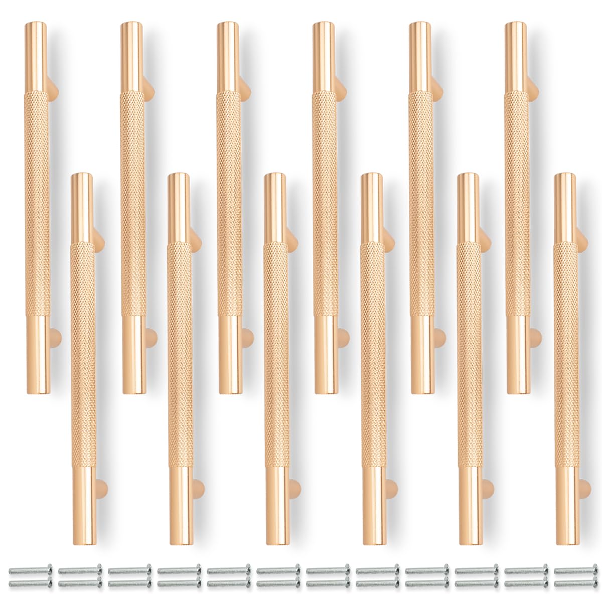 Bwintech 12 Pack Gold 150MM Knurled Cupboard Handles, 96MM Hole Centers Furniture Drawer Pulls Cupboard Knobs Cabinet Handles