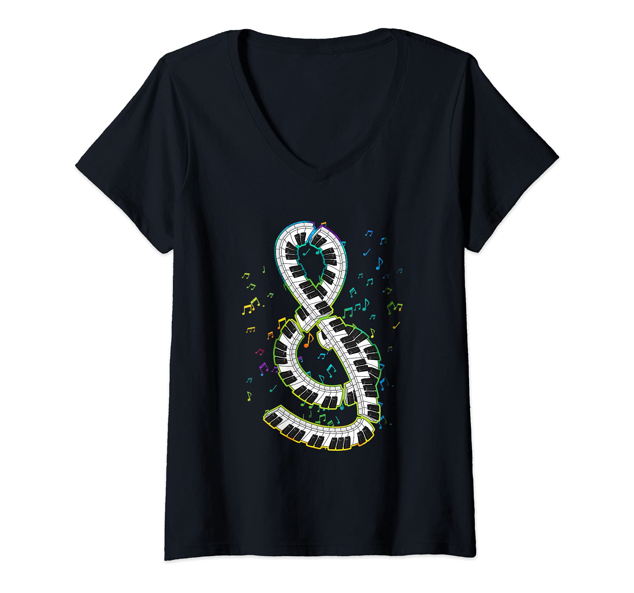 Womens Treble Clef Pianist Piano Keyboard Classical Music Piano V-Neck T-Shirt