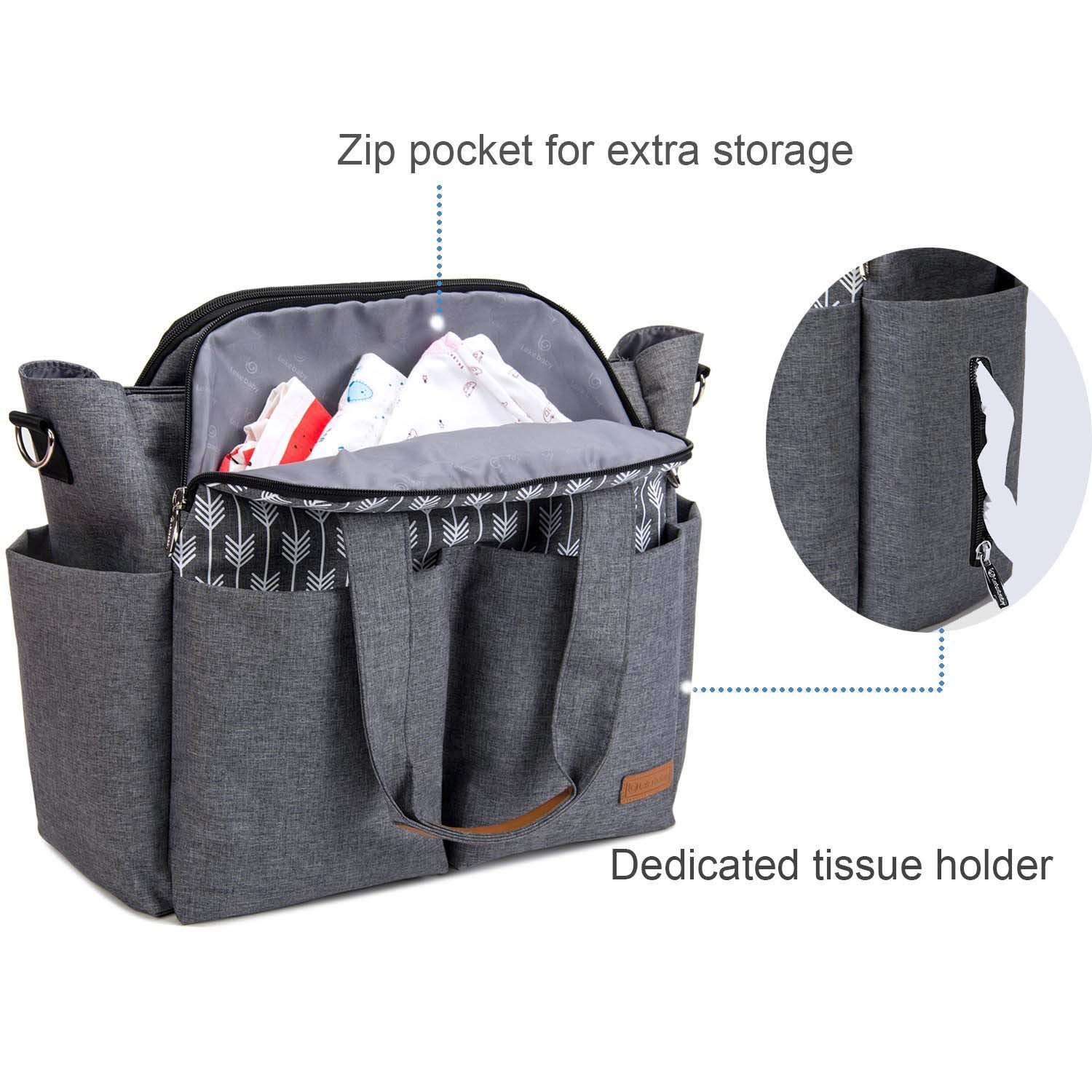 Lekebaby Baby Nappy Changing Bag Satchel Messenger Large Capacity, Arrow Print, Grey Buy