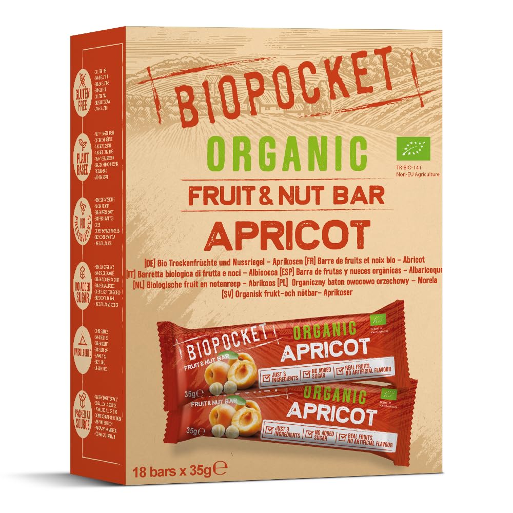 Biopocket Organic Fruit and Nut Bars, Apricot (18 x 35g)