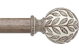 Wolistsa Boho Wood Curtain Rod, 1 Inch Decorative Adjustable Heavy Duty Curtain Rods for Windows 48 to 84 Inch, Rustic Window