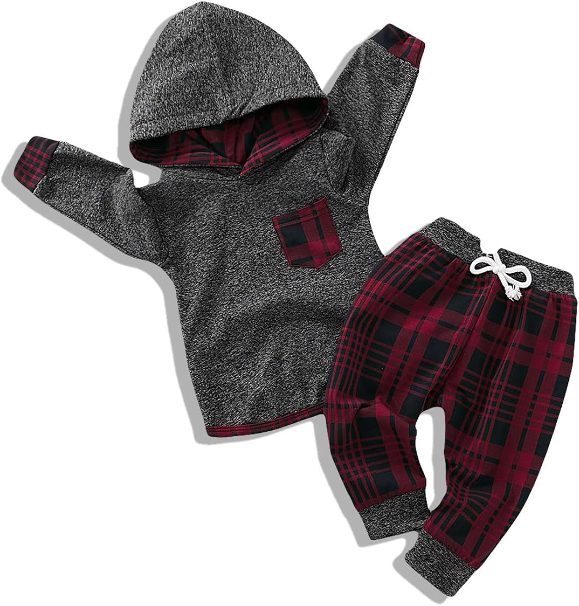 Toddler Infant Baby Boy Clothes Outfit Plaid Long Sleeve Hoodie Sweatshirt Pants Fall Winter Clothes Set for Baby Boy: Clothing