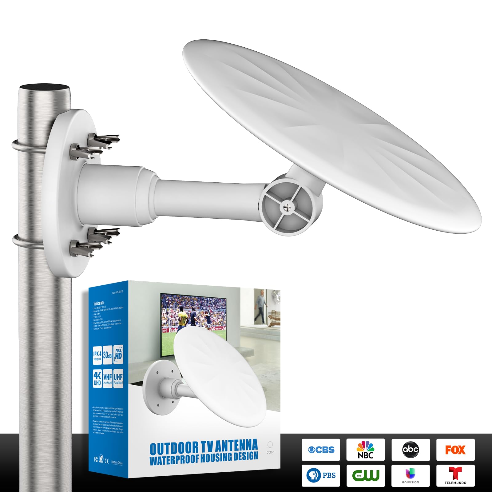 Photo 1 of *MISSING PARTS UNKNOWN*
TV Antenna Outdoor with Signal Amplifier – Long Range Reception for Free Local Channels – Outdoor Antenna for Smart TV – Supports 8K 4K 1080P HDTV with 33ft Coaxial Cable (White)