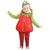 Classic Strawberry Costume for Toddlers - Padded Jumpsuit, Leaf Collar, Headband with Felt Leaves & Flower
