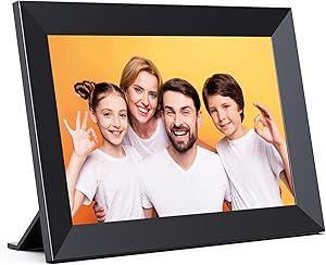 JEEMAK Digital Picture Frame 10.1 Inch IPS Touch Screen HD Display with 16GB Storage Easy to Share Photos and Video Remotely Via WiFi and Free App