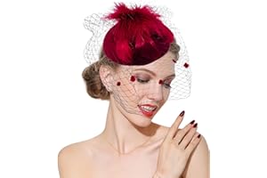 ASHONE ﻿Fascinator Hats 20s 50s Derby Hat Pillbox for Women Tea Party Cocktail Hat with Feather mesh Veil for Wedding Church