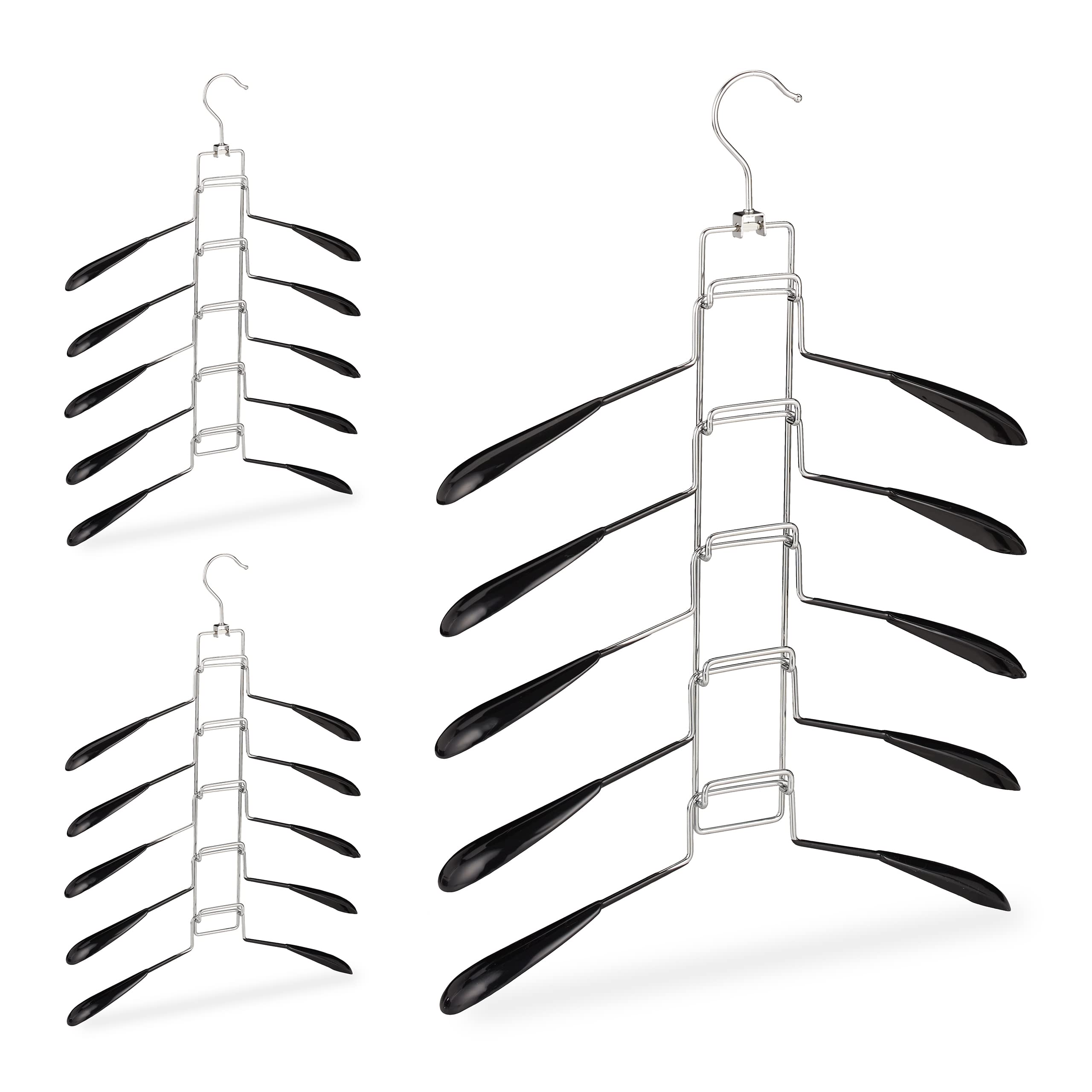 Relaxdays Multi Coat Hanger Set of 3, 5 Holders per Tier, Compact and Non-Slip Storage, Black