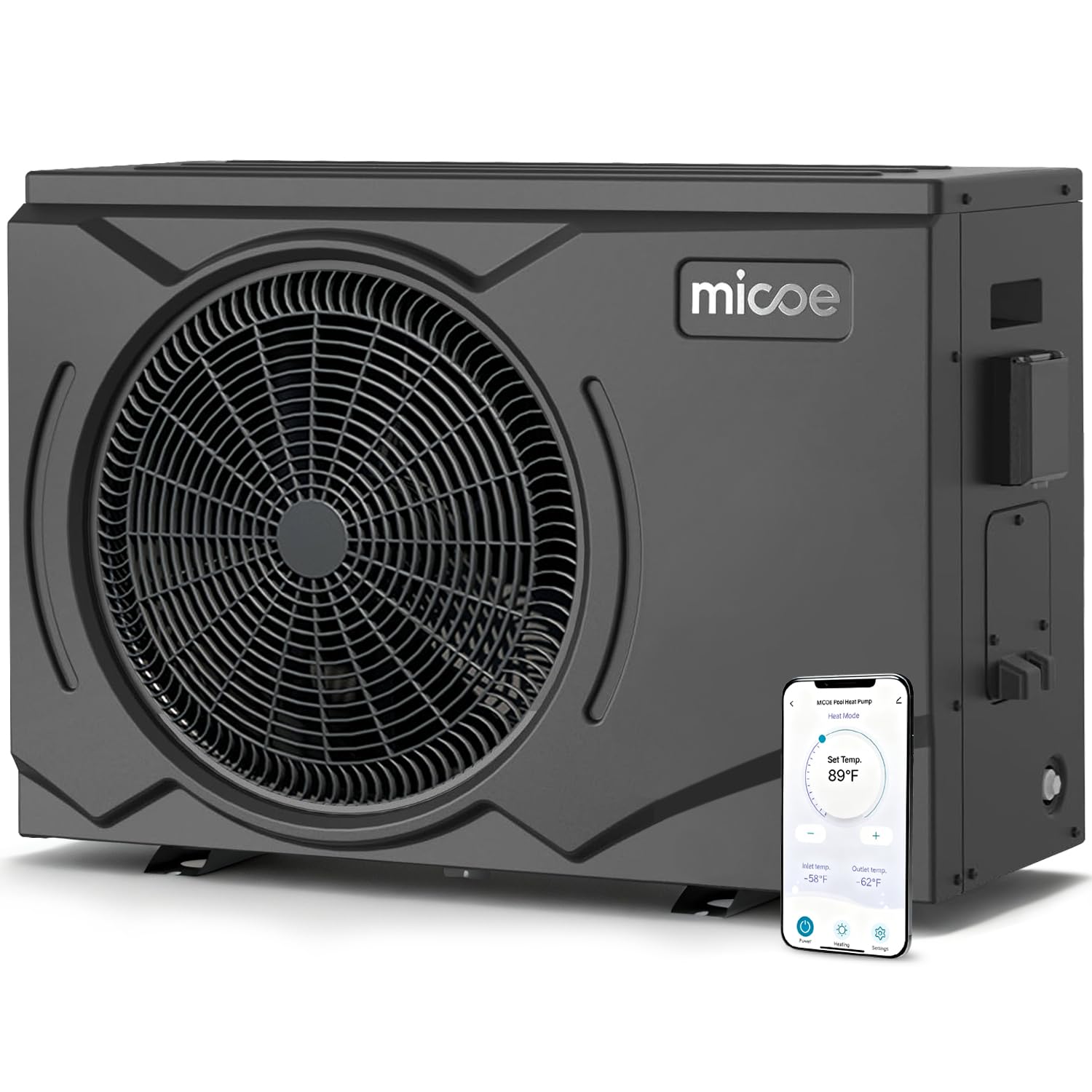 Photo 1 of MICOE 100,000 BTU Smart Swimming Pool Heat Pump, Electric Pool Heater for 26,000 Gallons Above Ground & Inground Pools, App-Controlled Heating & Cooling, 220–240V