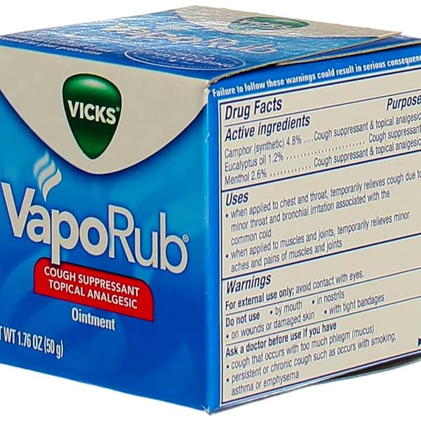 VICKS VAPORUB, ORIGINAL, COUGH SUPPRESSANT, TOPICAL CHEST RUB & ANALGESIC OINTMENT, MEDICATED VICKS VAPORS, RELIEF FROM COUGH DUE TO COLD, ACHES & PAINS, 1.76OZ