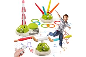 ISMETACU 3-in-1 Dinosaur Rocket Launcher, Ring Toss & Musical Jumping Toy for Kids Aged 3-8 , Remote Control Outdoor & Indoor Toys for Boys and Girls , Birthday Gift for Boys & Girls Ages 4-8