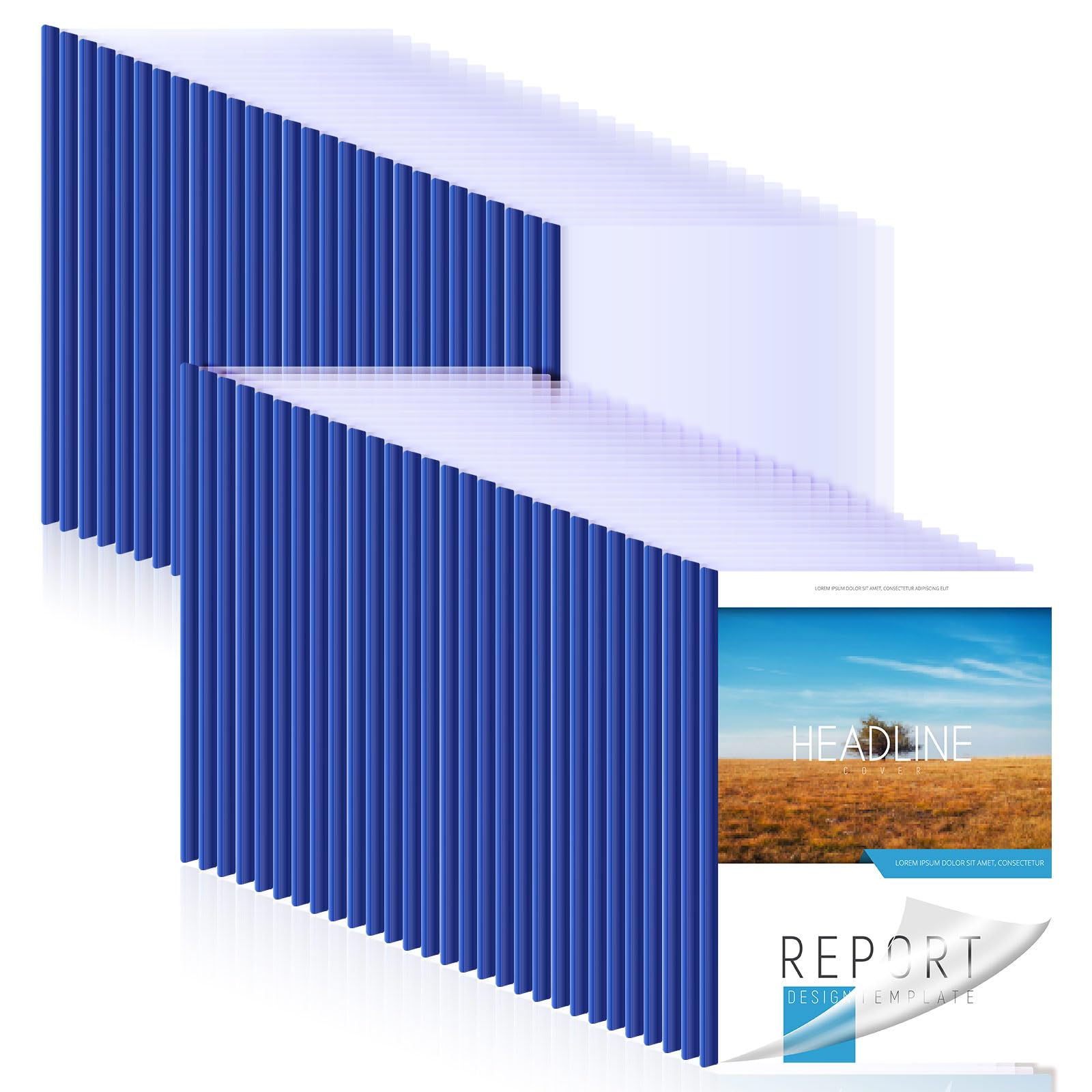 Photo 1 of Thenshop 100 Pcs Clear Report Covers with Sliding Bars Sliding Bar File Folder Binder Plastic Report Folder for File Paper Book Resume Letter Office, 30 Sheet Capacity(Blue)