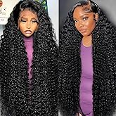 Tholap 30 Inch 13x6 HD Lace Front Wig - 200% Density Deep Wave Human Hair - Pre-Plucked Glueless Virgin Hair for Women, Natural Color