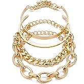 Gold-Plated Bracelets for Women Dainty Boho Stackable Bracelet Set Gold-Plated Chunky Layered Link Bangle for Men