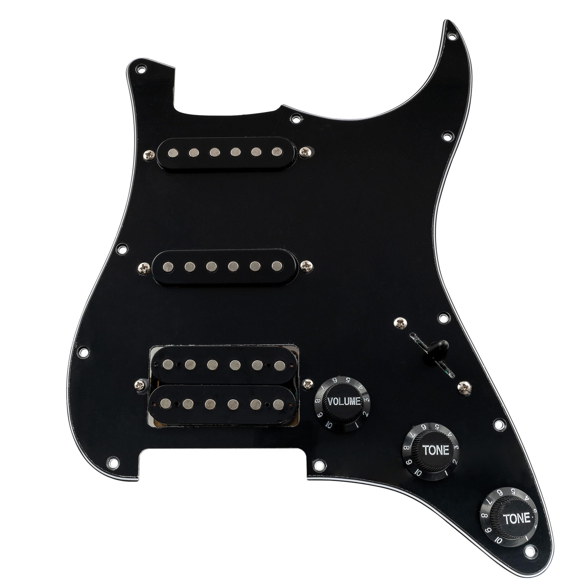 Musiclily 11 Hole SSH Loaded Strat Prewired Pickguard with Single Coil Humbucker Pickups Set for Strat ST Style Electric Guitar,3Ply Black — image 1
