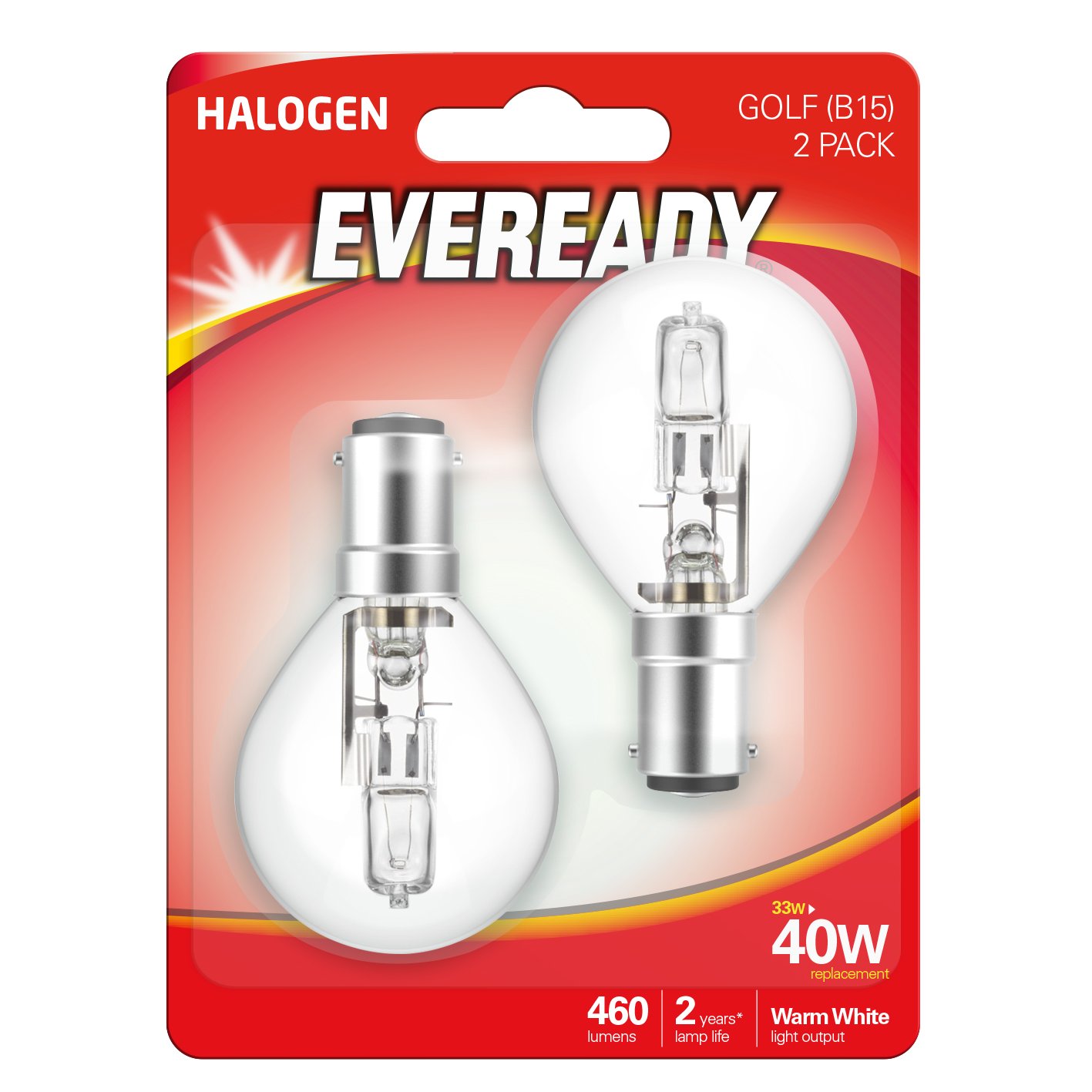 Eveready ECO Halogen 33W (40W Equivalent) Mini Globe B15 Cap Light Bulb, Pack of 2, B15d, 40 W