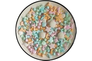 CLONYNIX Edible Colorful Ocean Mermaid Candy Sprinkles Starfish Dessert Sprinkle Shell Cake Cupcake Toppers Pearl Cookie Decorations Sweet Personalities Candy Sprinkles for Cake Decorating, 3.53 oz