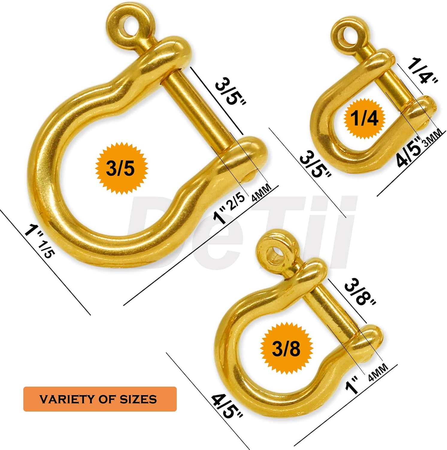 2PCS D-Rings with Screw Pure Brass Shackles Horseshoe U Shape Key Ring DIY Leather Craft Purse Small Heavy Duty Keychains for Car Keys Easy Open Durable Driving Keychain (Small-1/4")
