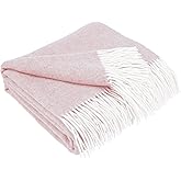 LYHome Cashmere Blanket with Merino - Luxury Wool Throw Soft Cozy and Warm, Decorative Throws Couch Bed Sofa, Warmest Blankets for Travel Camping & Cold Weather (55x79 | Pink with White Herringbone)
