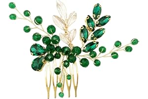 BETITETO Crystal Bridal Hair Comb Wedding Gold Vine Leaf Rhinestone Hair Piece Accessories for Women Girls (Green)