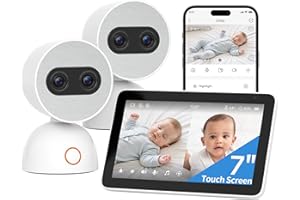 Simsky Split Screen Video Baby Monitor with 2 Cameras, Dual 4MP Cameras with 6X Zoom, 7" UHD Touch Screen Portable Audio Baby Monitor, App Remote Access, 5200mAh Battery, 32GB Local Storage