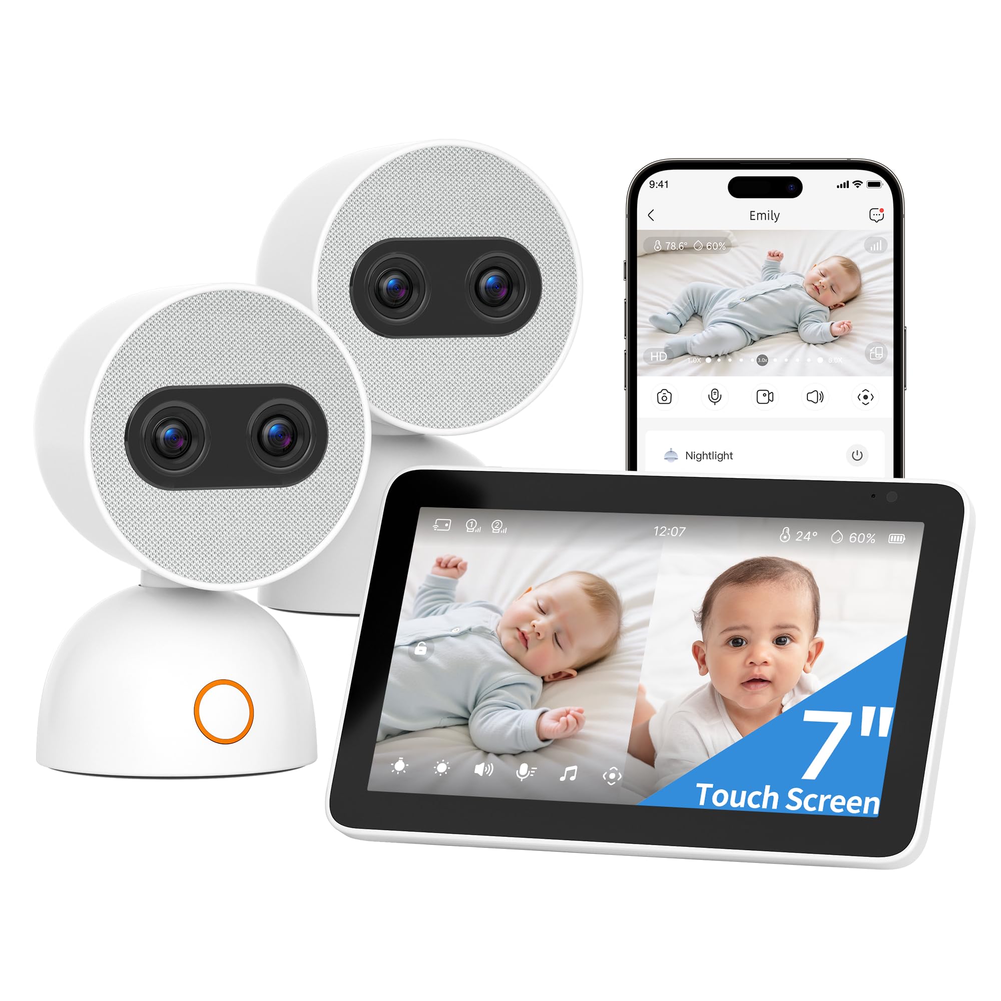 Photo 1 of Simsky Baby Monitor with 2 Cameras, 7" UHD Split-Screen Touch Display | 4MP Dual Cameras with Wall Mount, 6X Zoom | AI Detection, App Remote Access, 32GB Local Storage, Hack-Proof Encryption