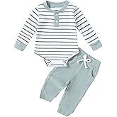 Hihosdor Newborn Baby Boy Clothes Ribbed Knit Long Sleeve Romper and Pants Set Fall Winter Baby Boy Outfits